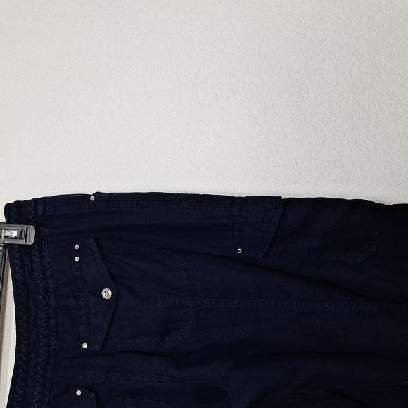 INC International Concepts Navy Blue Lagenlook 100% Linen Utility Cargo Pants 10 - Picture 13 of 15
